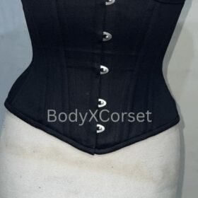 Black Cotton Underbust Corset: Steel Boned Gothic Waist Trainer Boned Half bust Cospaly Cincher