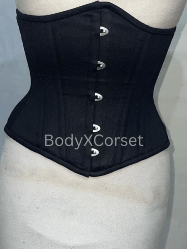 Black Cotton Underbust Corset: Steel Boned Gothic Waist Trainer Boned Half bust Cospaly Cincher