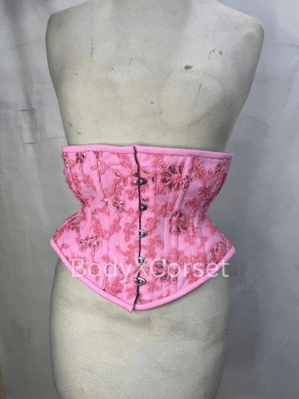 Pink Embroidered Underbust Corset: Sequin & Beaded Wedding Waspie