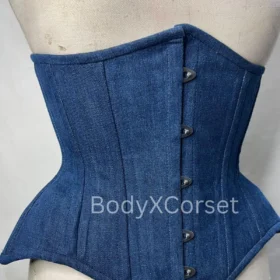 Denim Underbust Corset: Steel Boned Jean Bustier, Handmade Waist Trainer
