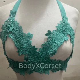 Sage Green Lace Halter Bralette Top Handmade Strappy Lingerie Bra Festival Top Adjustable Harness See Through Bra Top