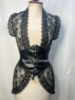 Gothic Faux Leather Corset Shrug Lace Up Waist Cincher