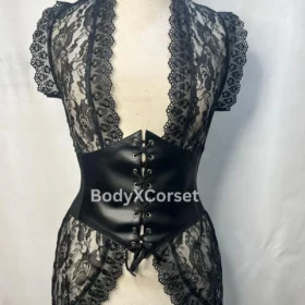 Gothic Faux Leather Corset Shrug Lace Up Waist Cincher