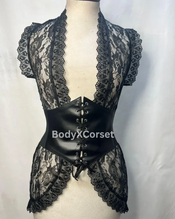 Gothic Faux Leather Corset Shrug Lace Up Waist Cincher