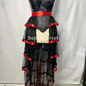 Burlesque Gothic Corset Dress Red Ribbon Cosplay Outfit