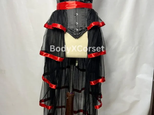 Burlesque Gothic Corset Dress Red Ribbon Cosplay Outfit