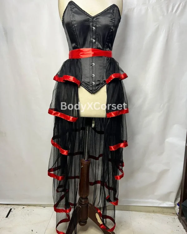 Burlesque Gothic Corset Dress Red Ribbon Cosplay Outfit