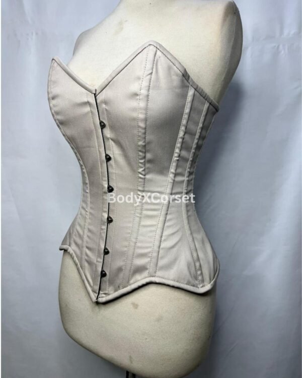 Beige Satin Overbust Corset Steel Boned Bridal Waist Trainer