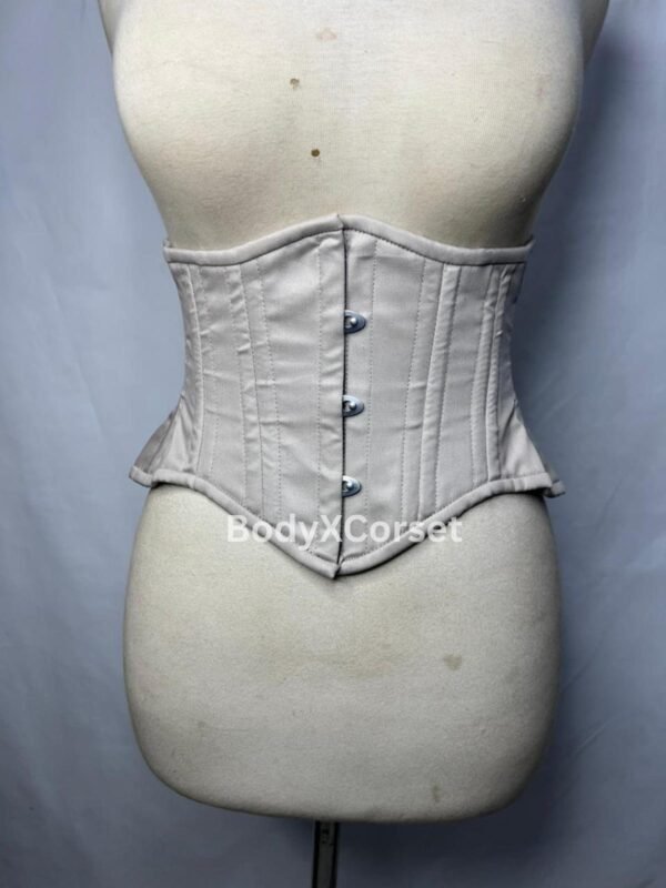 Beige Steel Boned Waspie Corset: Gothic Steampunk Hourglass Cincher