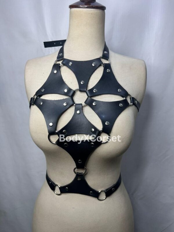 Handmade Faux Leather Body Harness: Gothic Festival Cage Bra