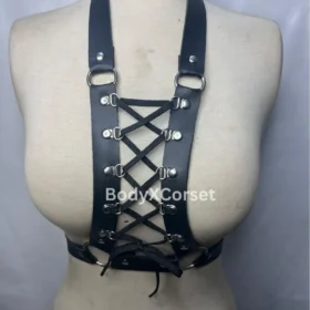 Gothic Faux Leather Corset Harness: Adjustable Rave Festival Wear