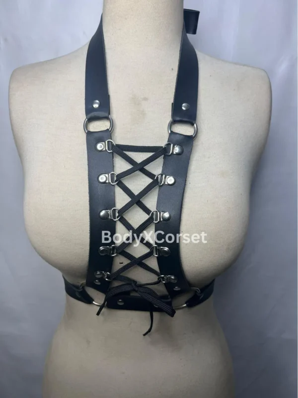 Gothic Faux Leather Corset Harness: Adjustable Rave Festival Wear