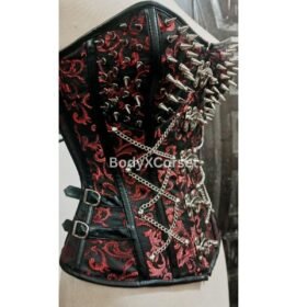 Gothic Spiked Brocade Corset Skull Hook Waist Cincher curvycorset.com