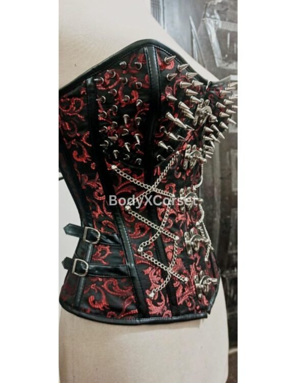 Gothic Spiked Brocade Corset Skull Hook Waist Cincher curvycorset.com
