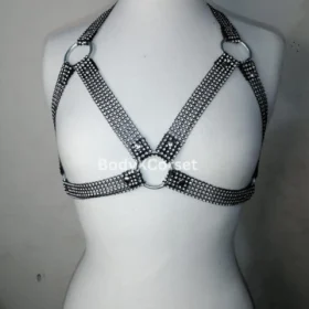 Rhinestone Body Harness Bra | Festival Rave Cage Bra Top | Sexy Crystal Harness Lingerie | Goth Punk Strappy Chain Top for Women | Open Bra