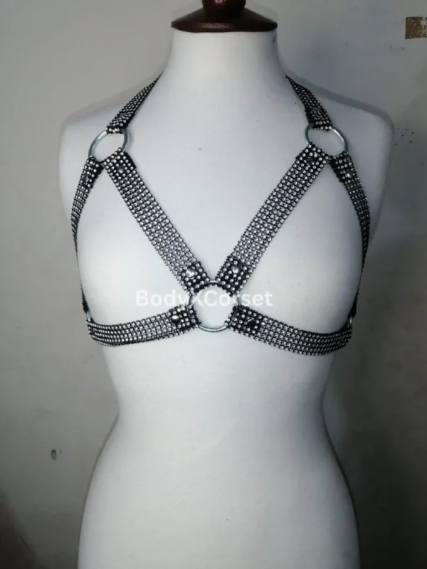 Rhinestone Body Harness Bra | Festival Rave Cage Bra Top | Sexy Crystal Harness Lingerie | Goth Punk Strappy Chain Top for Women | Open Bra