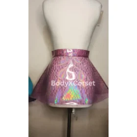 Holographic Pink Mini Skirt: Iridescent Mermaid Scale Rave Skater Skirt