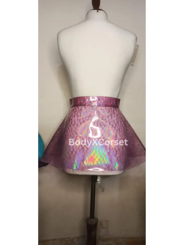 Holographic Pink Mini Skirt: Iridescent Mermaid Scale Rave Skater Skirt