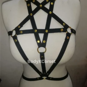 Pentagram Body Harness: Gothic Rave Lingerie, Witchy Festival Cage Bra