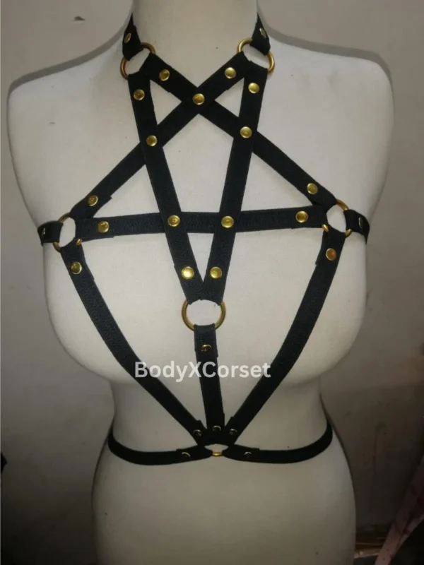 Pentagram Body Harness: Gothic Rave Lingerie, Witchy Festival Cage Bra