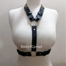 Black PU Leather Body Harness: Gothic Rave Festival Accessory