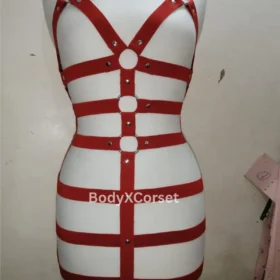 Red Harness Waist Cincher Cage Corset Adjustable Strappy Lingerie Belt | Gothic Festival Rave Outfit | Burlesque Costume Full  Body Harness