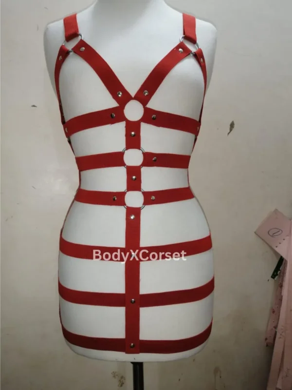 Red Harness Waist Cincher Cage Corset Adjustable Strappy Lingerie Belt | Gothic Festival Rave Outfit | Burlesque Costume Full  Body Harness
