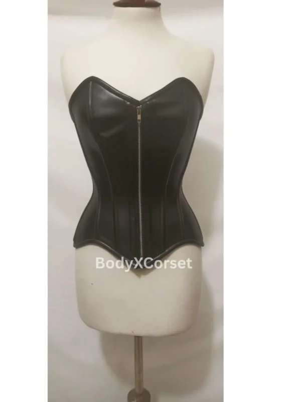 Black Faux Leather Overbust Corset: Gothic Steampunk Boned Bustier