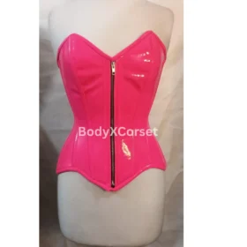Hot pink PVC corset top strapless patent leather bustier