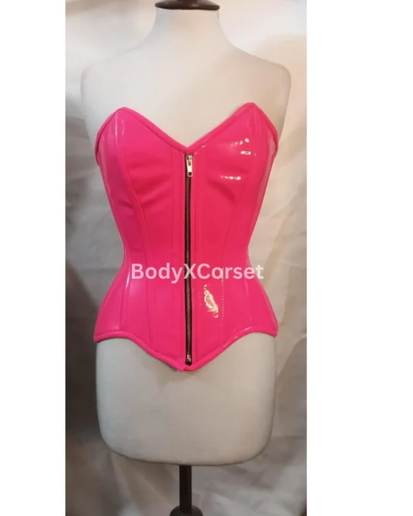 Hot pink PVC corset top strapless patent leather bustier