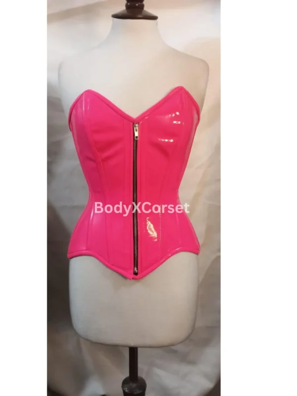 Hot Pink PVC Corset Top: Strapless Patent Leather Bustier, Clubwear Rave