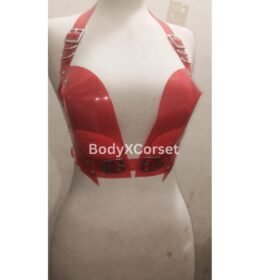 Red Vegan Leather Harness Crop Top: Gothic BDSM Ravewear
