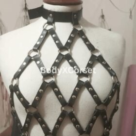 Black Faux Leather Body Cage Harness: Gothic Rave Festival Top