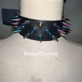 Rainbow Spiked Gothic Choker: Adjustable Faux Leather Punk Collar