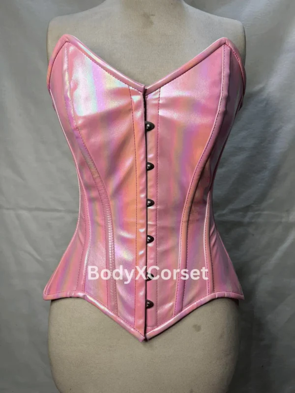 Holographic Steel Boned Corset: PVC Overbust Waist Trainer