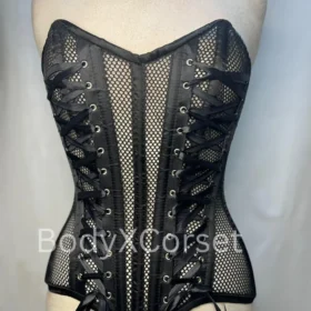 Black Mesh Overbust Corset Steel Boned Breathable Gothic Top