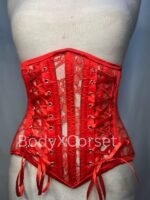 Red Lace Underbust Corset with ribbon lacing and steel boning