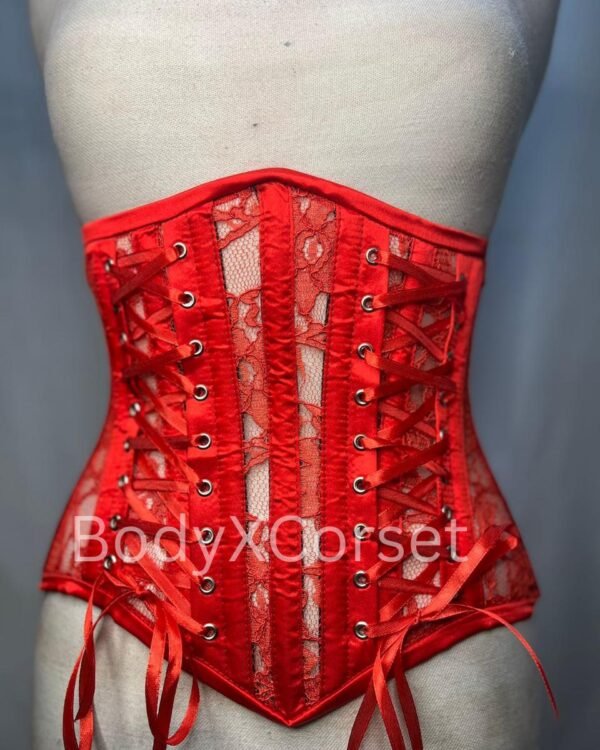 Red Lace Underbust Corset with ribbon lacing and steel boning