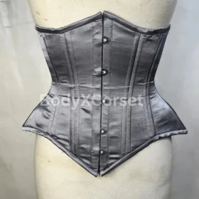 Gray Satin Underbust Corset: Steel Boned Gothic Waist Trainer