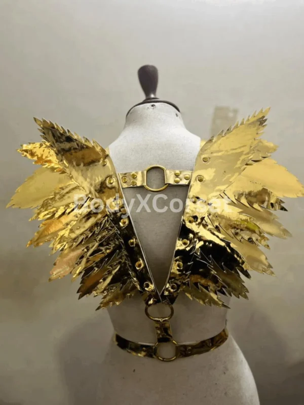 Gold Cosplay Wing Harness: Metallic Shoulder Armor - Rave Festival Costume