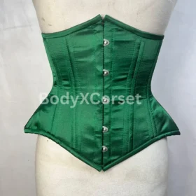 Forest Green Satin Underbust Corset: Steel Boned Victorian Waist Cincher