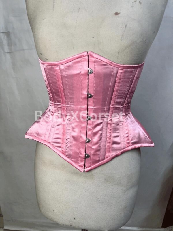 Light Pink Satin Underbust Corset: Long Curvy Steel Boned Waist Trainer