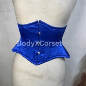 Blue Satin Underbust Corset: Steel Boned Waist Trainer, Gothic Style