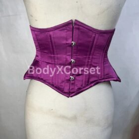 Purple Satin Underbust Corset: Steel Boned Waist Trainer, Gothic Style