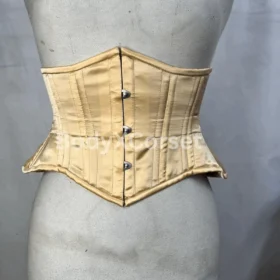 Light Yellow Satin Underbust Corset: Steel Boned Waist Trainer, Custom Fit