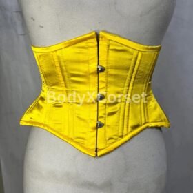 Yellow Satin Underbust Corset: Steel Boned Vintage Waist Trainer