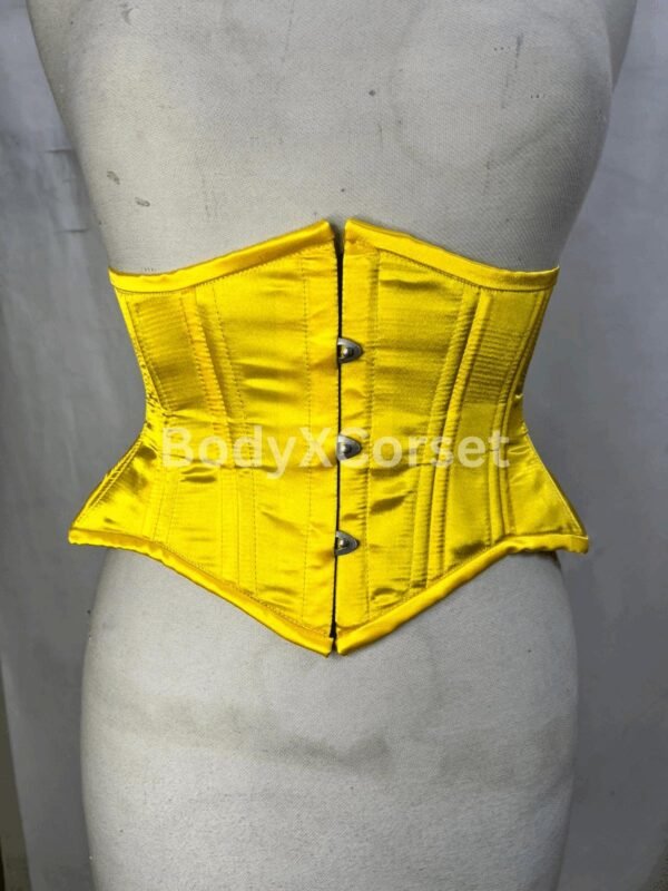 Yellow Satin Underbust Corset: Steel Boned Vintage Waist Trainer
