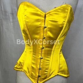 Yellow Satin Overbust Corset: Steel Boned Longline Waist Trainer