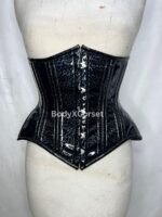 shiny Black PVC Underbust Corset with steel busk closure