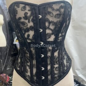 Sheer Black Lace Overbust Corset Gothic Victorian Boned Mesh Corset Top for Women | Sexy Waist Training Bustier Steampunk Burlesque Lingerie